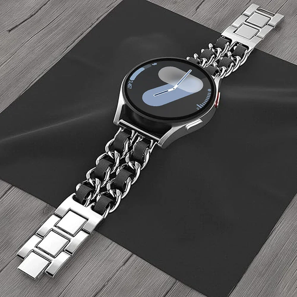Paski 20mm 22mm do Samsung Galaxy Watch 7/6/5 Pro/4 classic/active 2 Skórzane+pokrętła metalowe bransoletka correa HUAWEI GT2e 3 4 5 Band