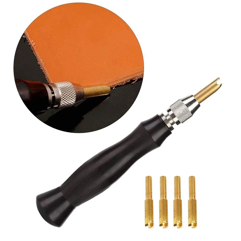 Juego de hendiduras para bordes de cuero, herramienta de bricolaje con 4 cabezales de latón reemplazables, 1,5-2, 2-3mm