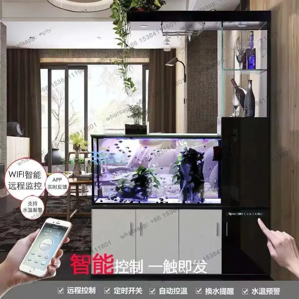 yj21 Side filter fish tank, living room, lazy entrance partition, ecological water-free glass aquarium
