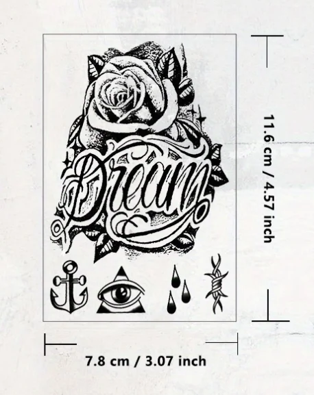 Wasserfestes Design, semi-permanente Tattoos, Tattoo im Retro-Graffiti-Stil – „Familie & Traum“-Motiv mit Rosen und weißen Tauben – modisches englisches Tattoo für Männer – temporäres Tattoo für Hals, Hand und Finger – Detail 6