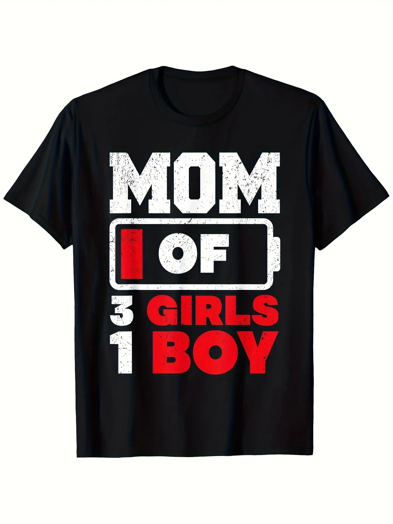 Funny Mom of 3 Girls 1 Boy TShirt for Men Oversized Loose Fit Casual Shirt with Humorous Mom of 3 Girls 1 Boy  Battery Icon Design (Parenting Humor) Mother's Day Gift Idea MachiRetro Casual Short-sleeved T-shirt with a Round Neck and Printed