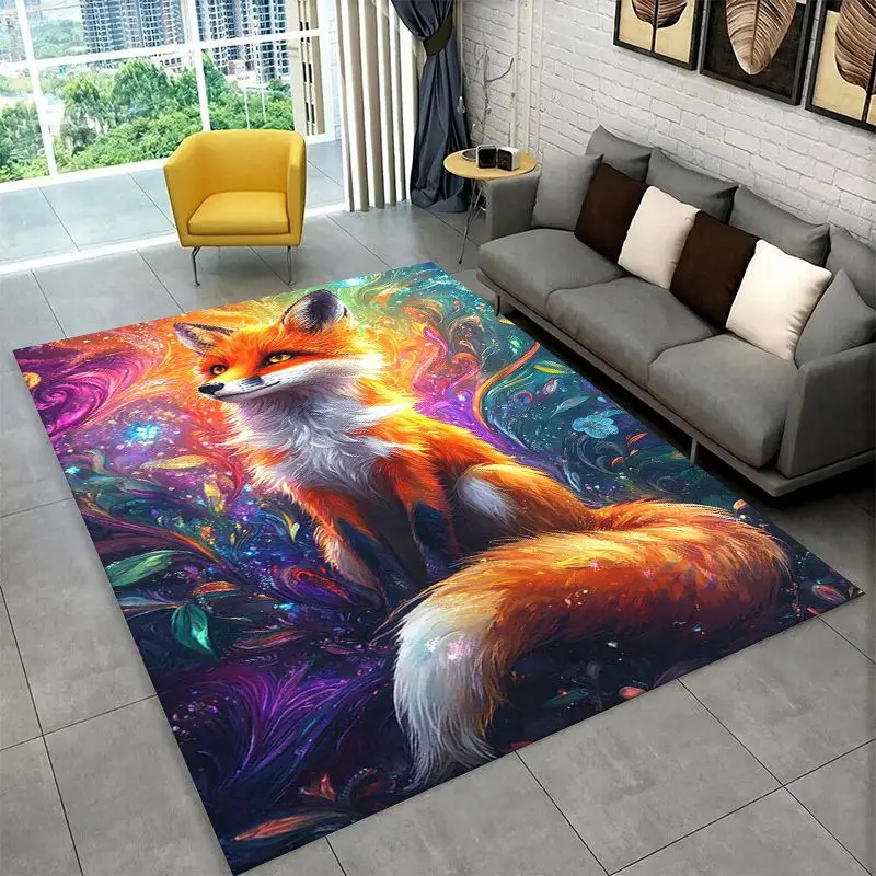 Yin Yang Fox Cute Animal Cartoon Large Area Rug Non-slip Carpet for Bedroom Living Room Sofa Doormat Home Decor Floor Mat Gift