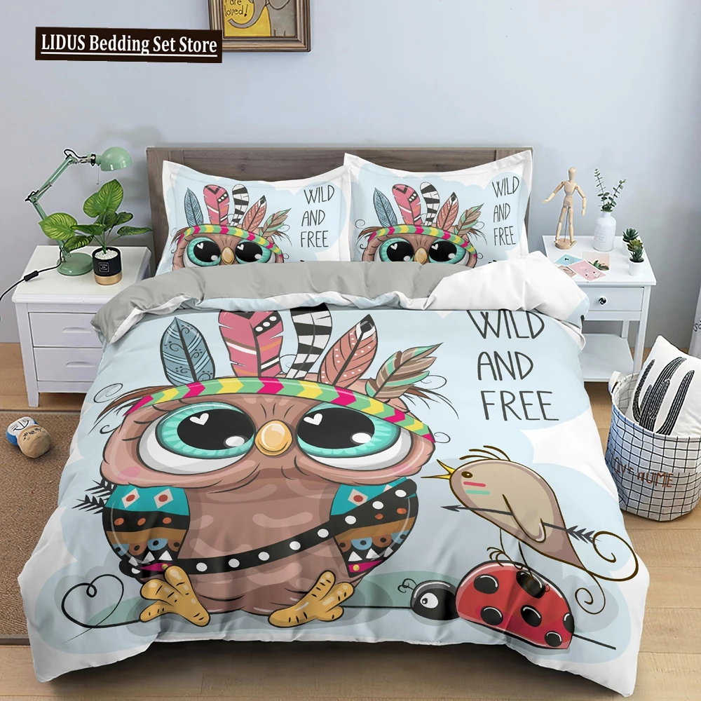 

Cartoon Owl Bedding Set Boys Girls Twin Queen Size Duvet Cover Pillowcase Bed Kids Adult Fashion Home Textileextile