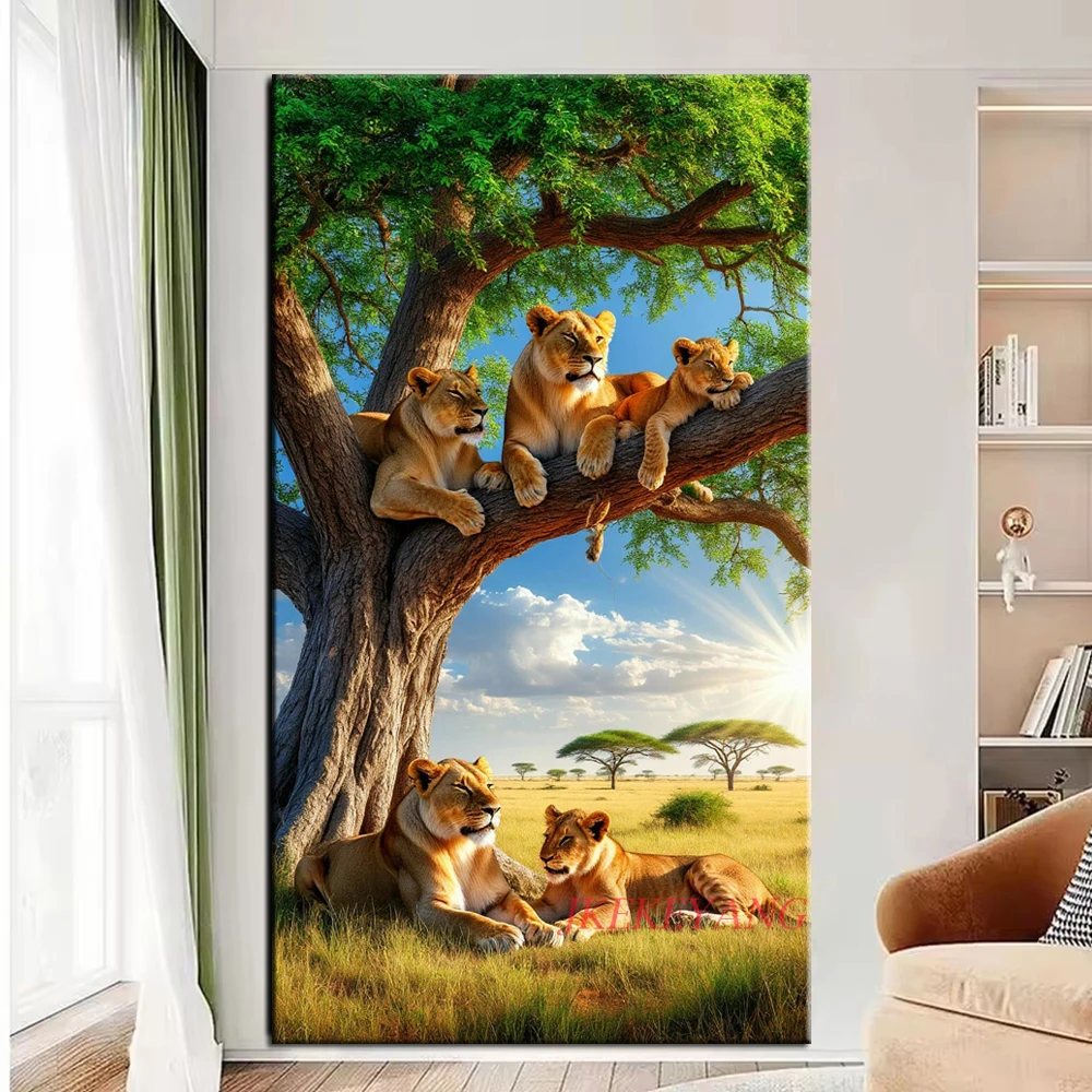 Grassland Lion Family Picture DIY Diamond Painting Cross Stitch Full Drill Diamond Mosaic New Collection Home Decor
