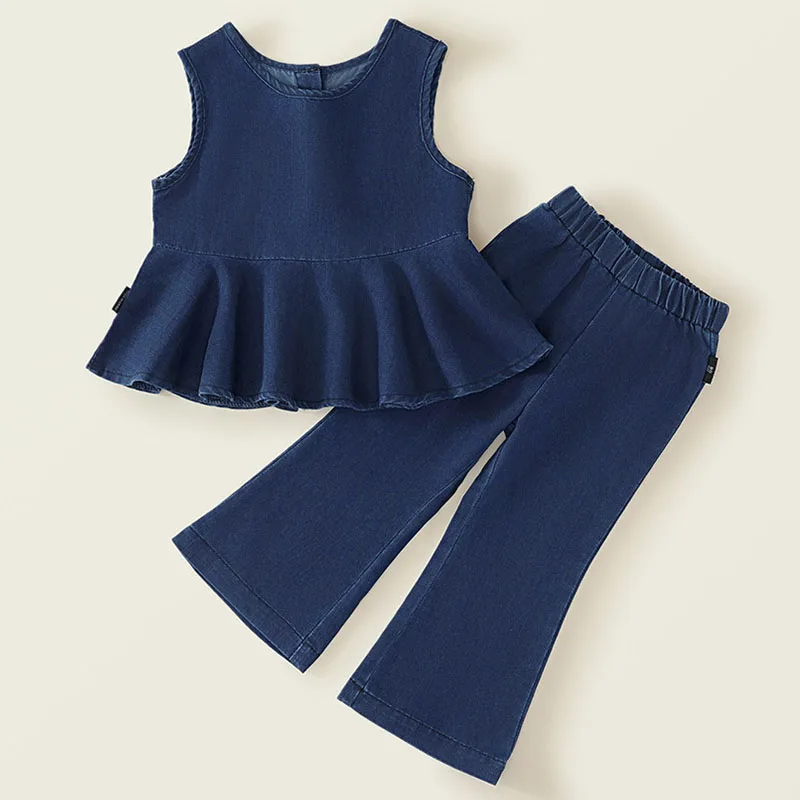 

2Piece Summer Toddler Girl Clothes Korean Fashion Denim Blue Sleeveless Vest+Jeans Kids Boutique Clothing Children's Sets B102
