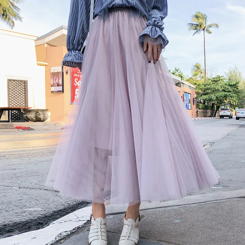 Nomikuma Korean Autumn Winter Candy Color High Waist Causal A-line Long Mesh Skirt 2023 New Fashion Elegant Skrits Mujer Faldas