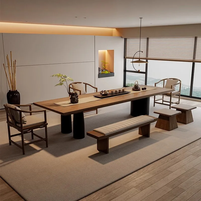 Tea table, solid wood tea table and chair combination, simple and light luxury