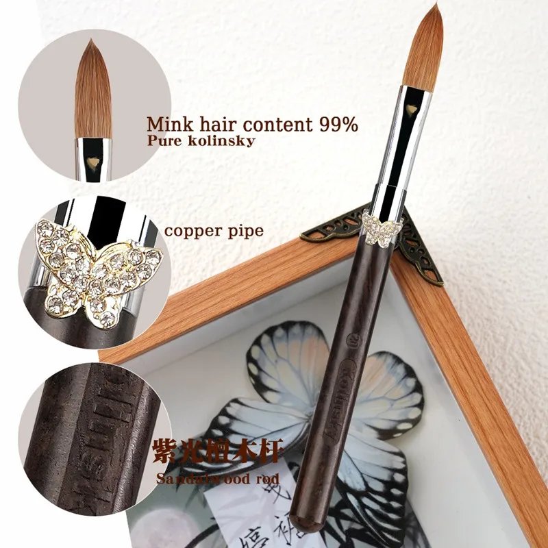1PC Butterfly Buckle Round Wood Handle Kolinsky Hair Nail Art Brush Painting Line Pen Liner Gradient Flat Round French Tools