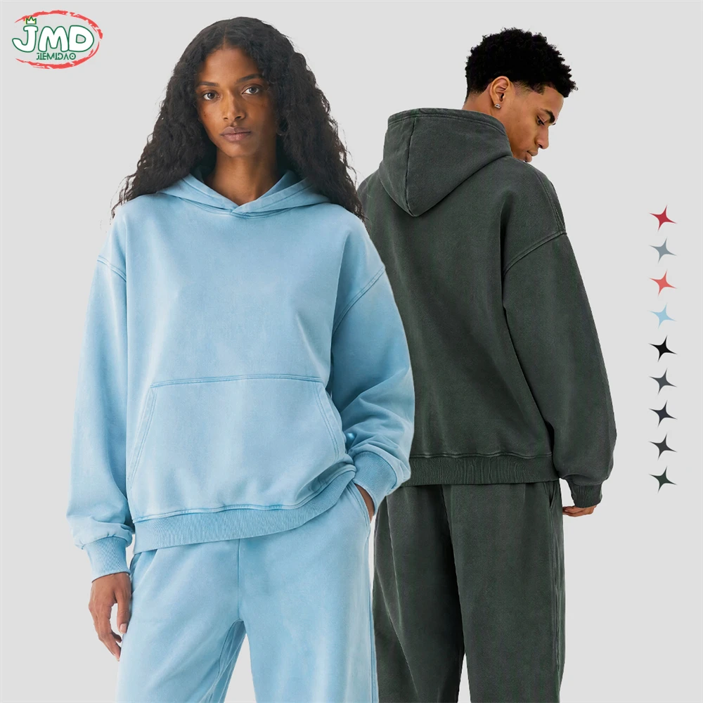 JMD Vintage Man 420gsm Washed Cotton Solid Hoodie Unisex Boxyfit Distressed 420gsm Heavy Weight Hooded Pullovers QH0166
