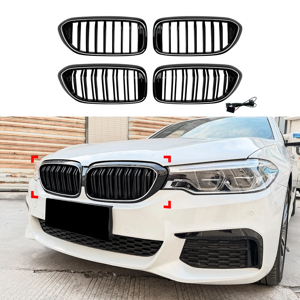 

With Light Front Bumper Grille Kidney Racing Grill Grilles BodyKit For BMW 5 Series G30 G31 2017-2020 ABS Tuning Accessories