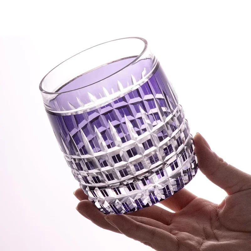 Purple Grid EDO Kiriko Whisky Glass Japanese Style Hand Carved Crystal Wine Cup Business Christmas Gift Dropshipping