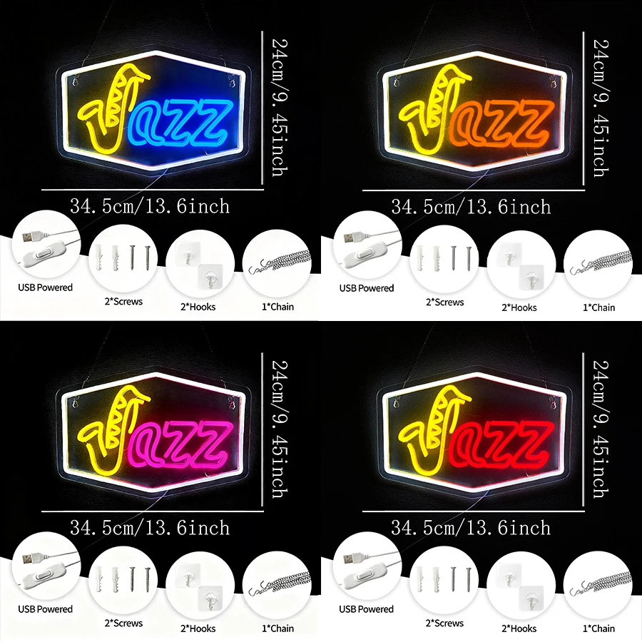 Multi-Color Jazz Neon Sign For Wall Decor,Light Up Sign For Recording Room,Music Studio,Live Music,Jazz Club,Party,Bar,Man Cave