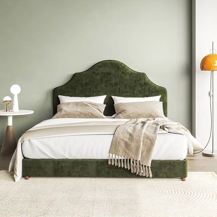 &c Wisemax Furniture Post-modern Design Patio Velvet Fabric Solid Wood Frame Soft Antique Platform Beds for Home Bedroom