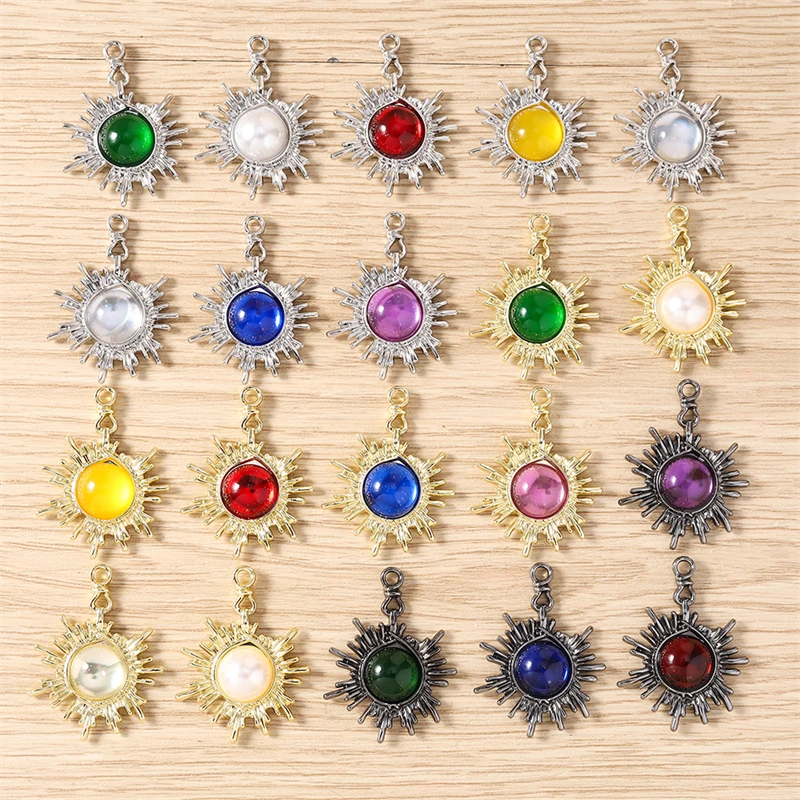 5 Stück 24x32mm Niedliche Bunte Kristall-Metall-Sonnenanhänger für Halsketten, Ohrringe, Armbänder, DIY-Bastelzubehör, Schmuckherstellungszubehör – Detail 2