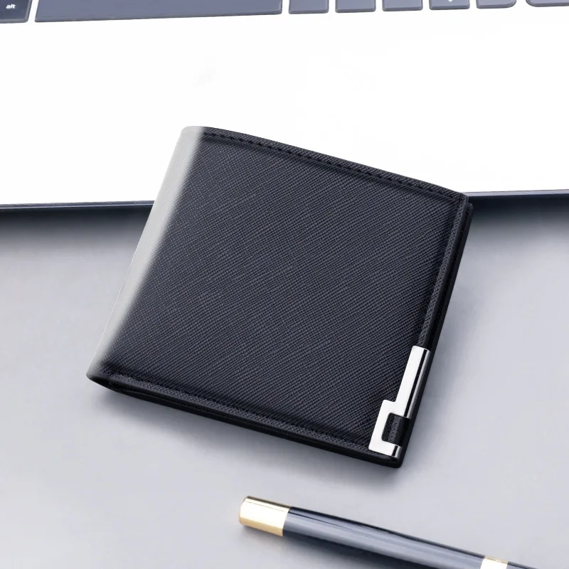 Men's Short Wallet Korean Youth Men's Horizontal Wallet Trend Card Holder Pack Purse Multiple Card Slots Open Clutch Money Bag