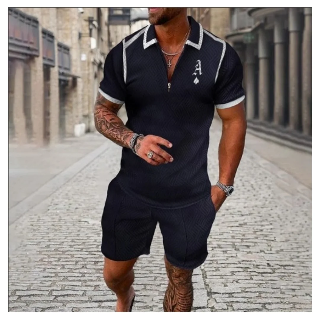 

Men's Athletic T-Shirt Set Casual Mesh Lapel Short Sleeve Pullover Tops+Shorts 2-Piece Sporty flower shirt Suits 2pcs Sets tops