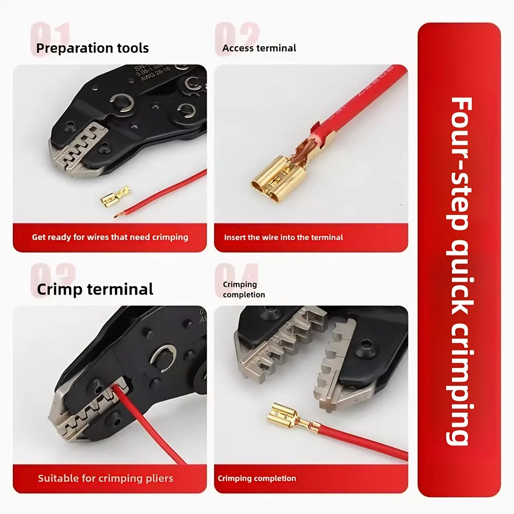 Pinza per crimpare terminali per auto SN-58B con un set di ganasce aggiuntivo per terminali a pressatura a freddo e pinze per utensili per l'inserimento del perno a molla