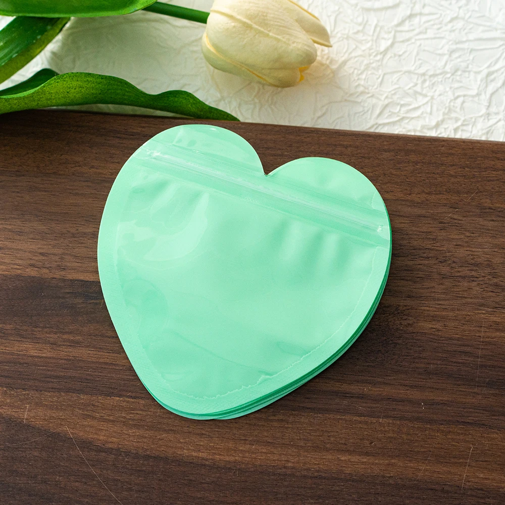 50pcs 10x10cm Heart Shaped Plastic Bag For DIY Candy Earrings Bracelet Gifts Hairpin Storage Jewelry Packaging Pouches Supplies