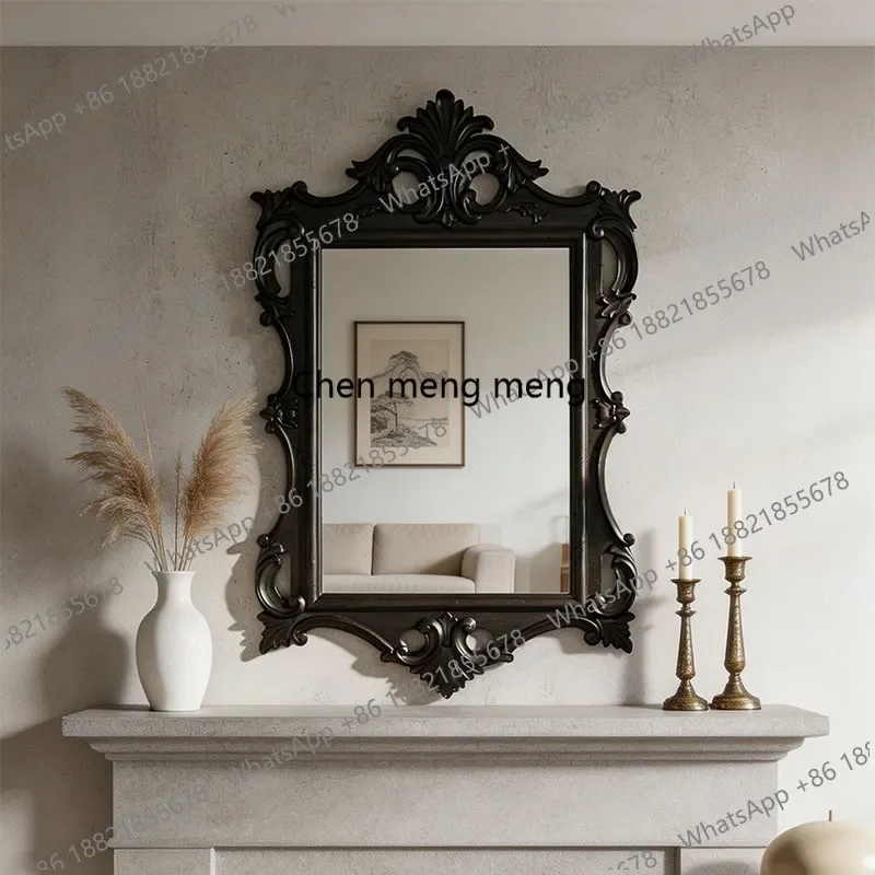 D132 European dark retro carved mirror French wall hanging mirror fireplace porch decorative makeup mirror