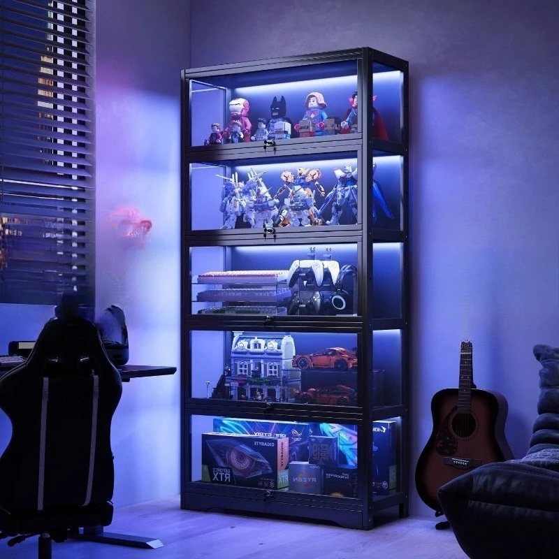 Illuminated Display Cabinet Acrylic Transparent Multi-layer Storage Shelf