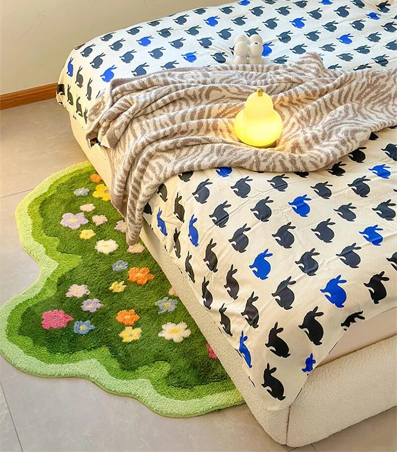 Floral Tufted Carpet Soft Pile Sofa Rug Non-Slip Indoor Floor Footrest Bedroom Bedside Footrest Garden Green Style Carpet