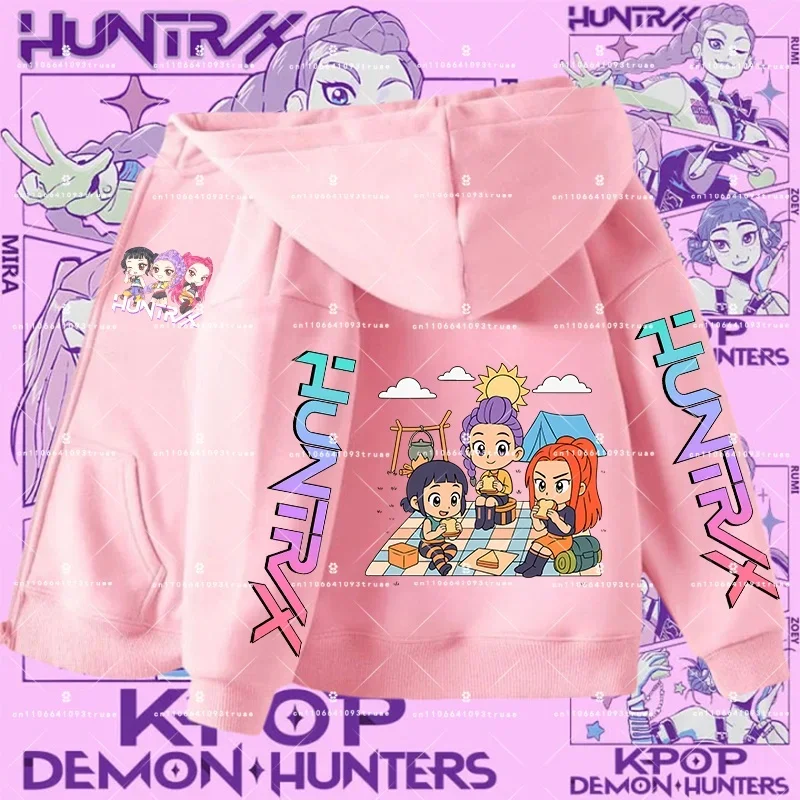 

Детское весенне-осеннее пальто на молнии с капюшоном и мультяшным принтом KPop Demon Hunters, повседневный топ для девочек, спортивная рубашка для мальчиков