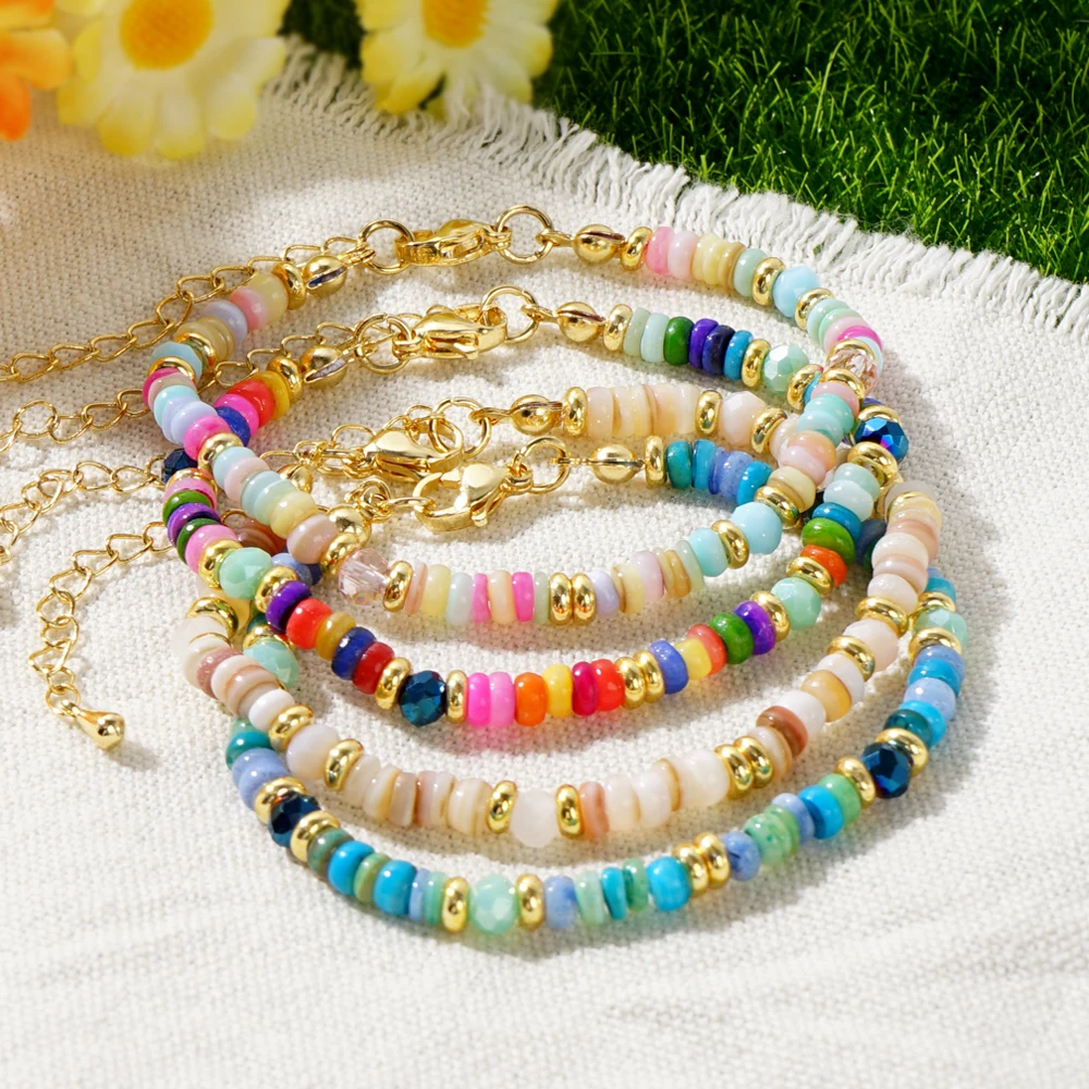 1pcs Go2BoHo Fashion Multicolor Disc Beads Bracelet Shell Jewelry Multicolor Gemstone Beaded Necklace Women Jewelry