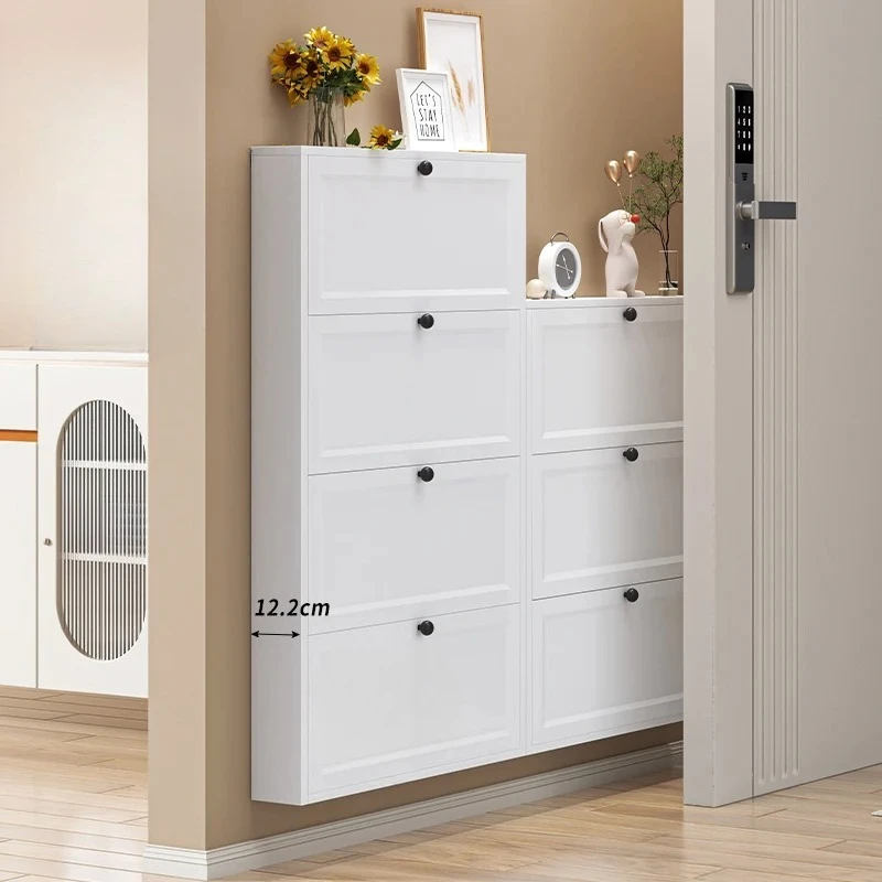 Ultra Slim Steel Shoe Cabinet-Flip-Down Entryway Storage Super Narrow Shoe Rackfor Hallway Apartment Space Saving Shoe Organizer
