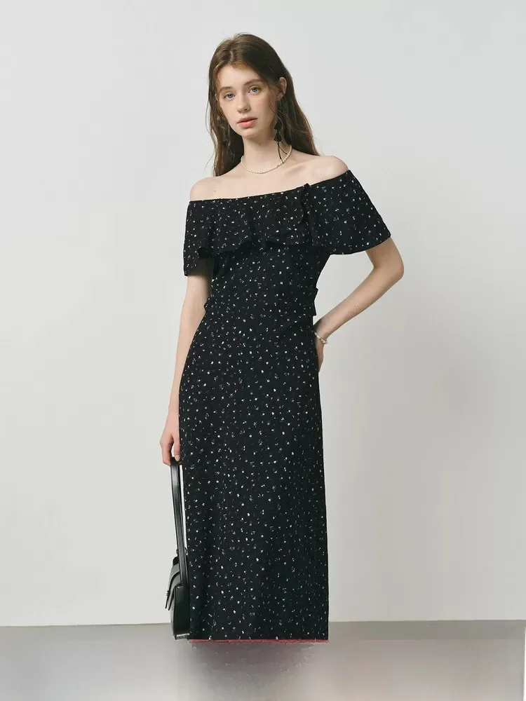 

Elegant Floral Print One-Shoulder Dress Women's Summer New Style High Waist A-Line Skirt Short Sleeve Commute Korean Style
