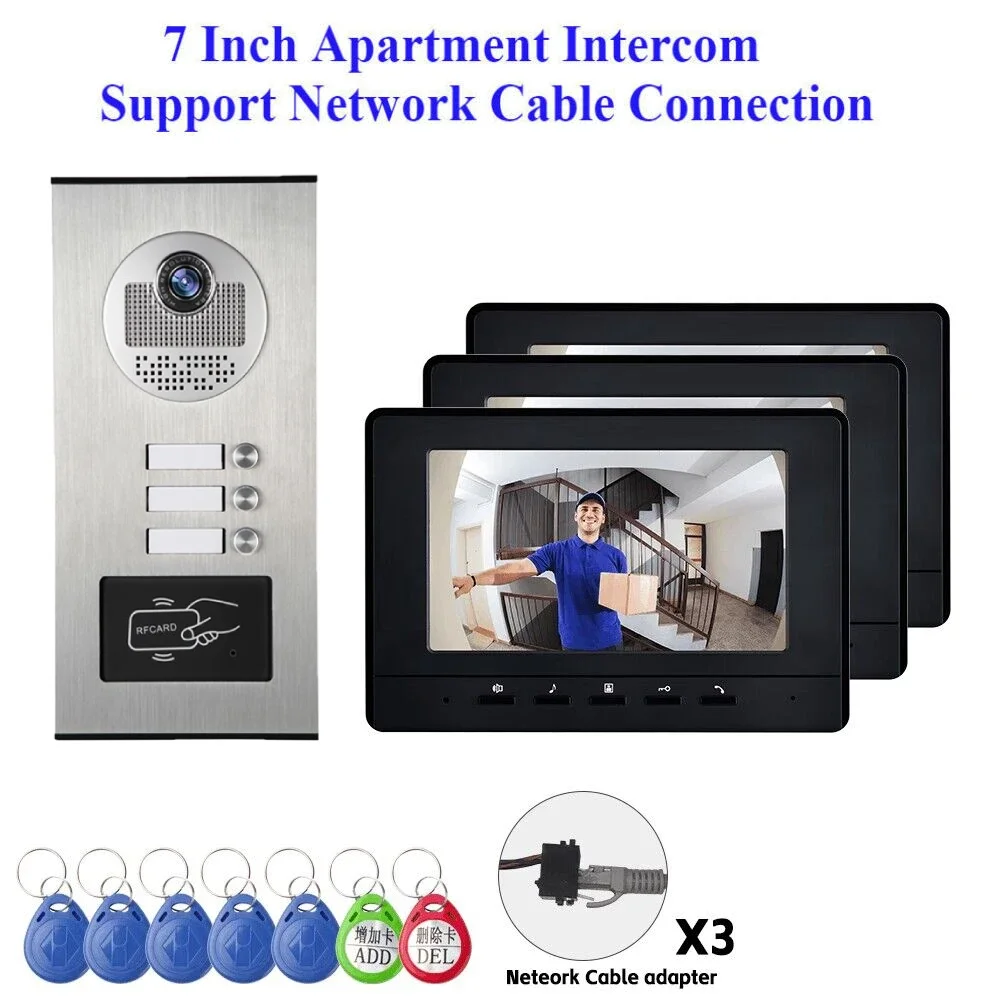 Video Intercom System For Multi Apartment Network Cable Port RFID Unlock Door Video Call Door Phone Building Doorbell Kits