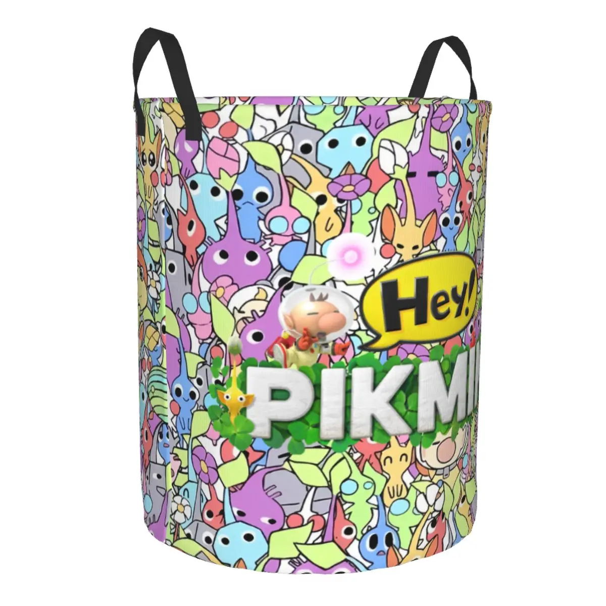 Custom Pikmins Logo Laundry Hamper Large Storage Basket Cartoon Strategic Video Games Girls Boys Toy Organizer