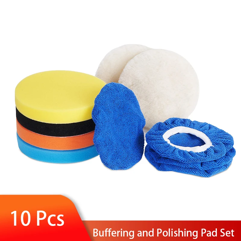 6 Inch Buffing and Polishing Pad Kit 10PCS Buffer Pads Kit Car Foam Sponge Pads Wool Polishing Buffing Pads Polishing Bonnets