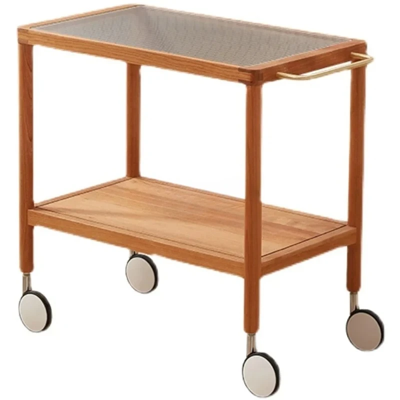 

Nordic solid wood trolley sofa small coffee table movable living room balcony casual modern simplicity