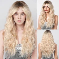 Długie kręcone blond peruki syntetyczne Jasnozłote Ombre Body Wave Naturalne włosy Peruka dla kobiet Żaroodporne na imprezę Cosplay Sztuczne włosy