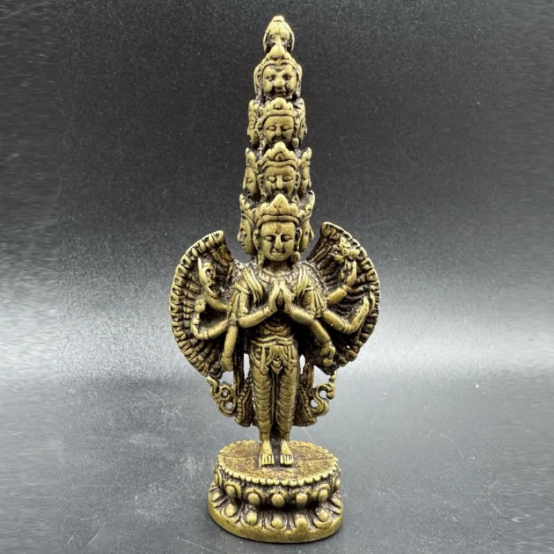 Brass Thousand Arm Avalokiteshvara Statue Tibetan Buddhism Guanyin Goddess Figurine Buddhist Altar Decor Religious Art Gift