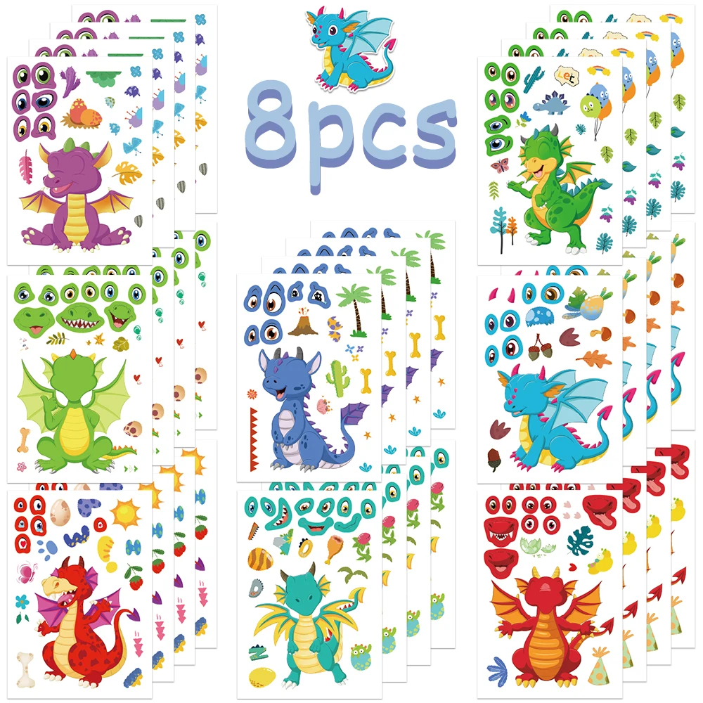 32Sheets Cool Dragon DIY Waterproof Puzzle Stickers For Laptop Luggage Water Cup Fridge Children's Gift Toy Graffiti Stickers