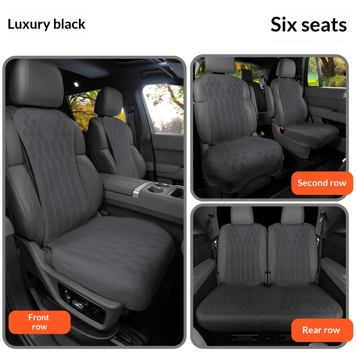 Breathable perforated car seat cushion lumbar backrest embossed pattern anti slip car seat cover, suitable for 6-seater SUV