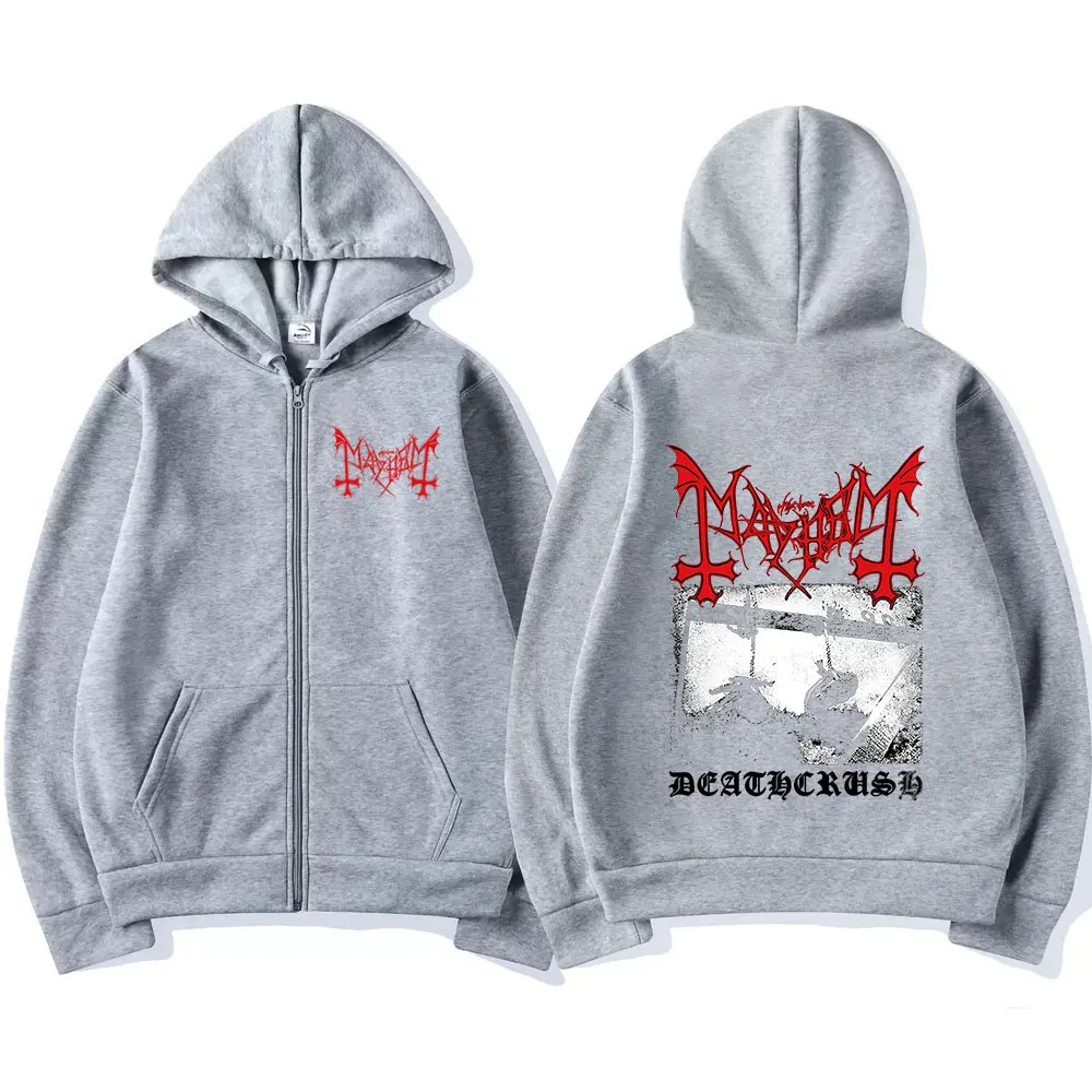 Mayhem Deathcrush Music Zip Up Hoodies Death Metal Gothic Band Zipper Sweatshirts Men Women Oversized Fleece Jacket Hoody Coats