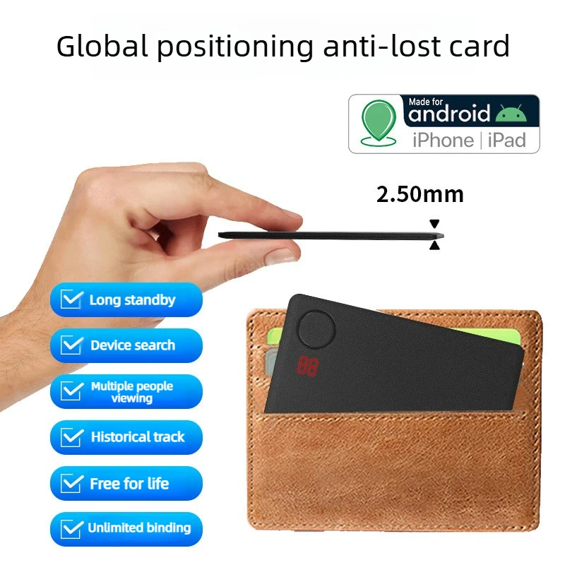 Tarjeta GPS Delgada con Rastreador para iOS y Android, Etiqueta Inteligente, Localizador Bluetooth Google Find My, Air-Tag, Buscador de Carteras, Posicionamiento de Tarjetas