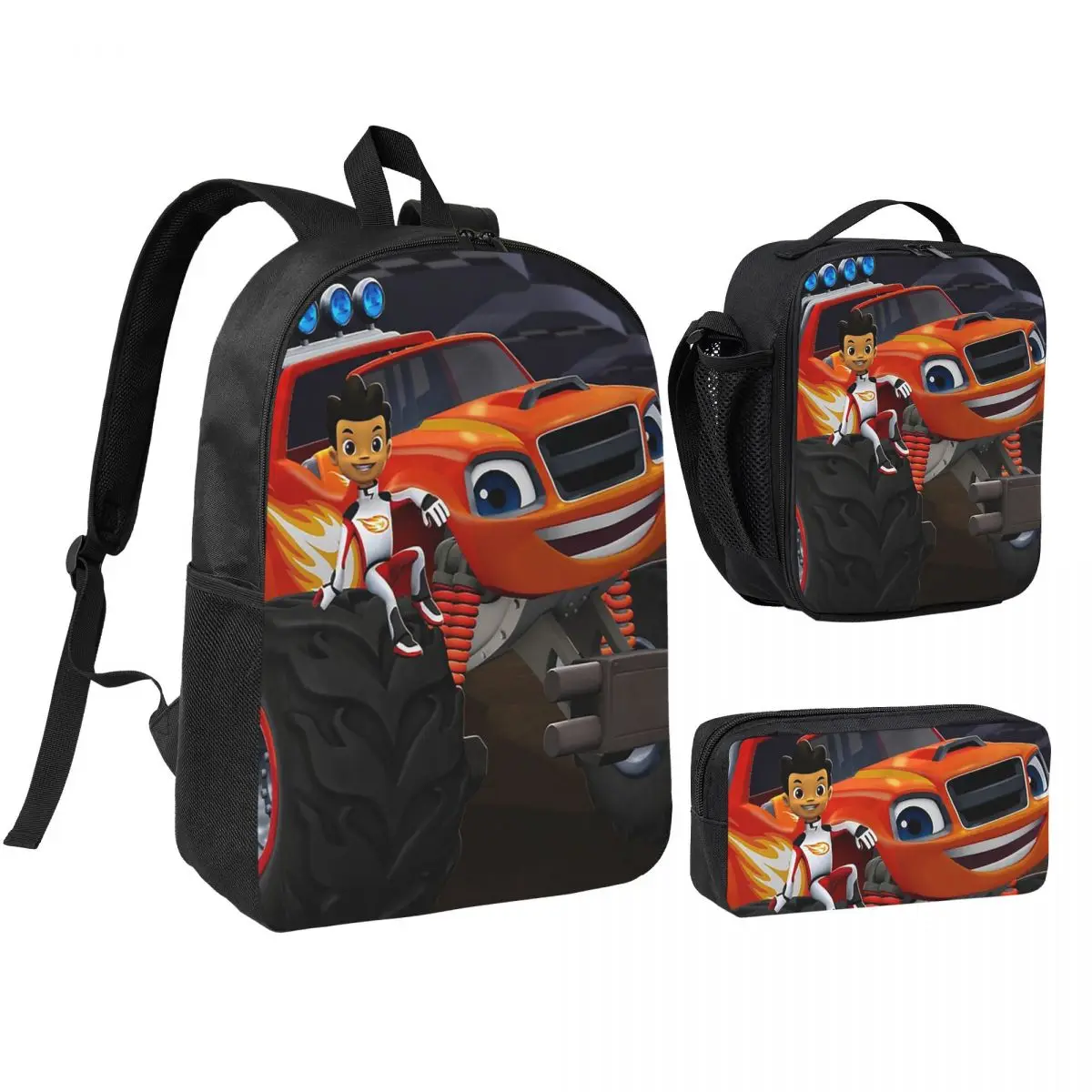 

Blaze And The Monster Machines Backpack Boys Girls BookBag School Bag Shoulder Bags 3ps Insulated Lunch Bag Pencil Case