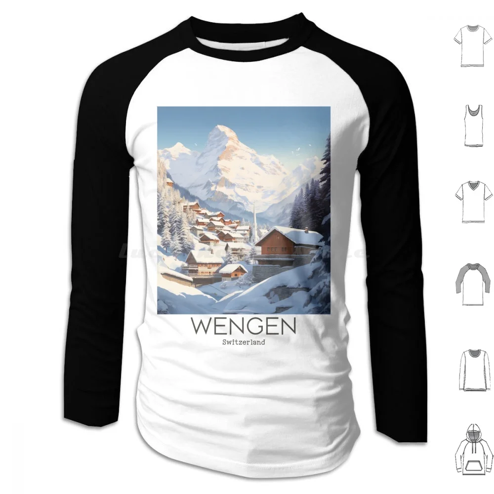 A Vintage Travel Illustration Of Wengen-Switzerland Hoodies Long Sleeve Wengen Switzerland Wengen Ski Wengen Photo