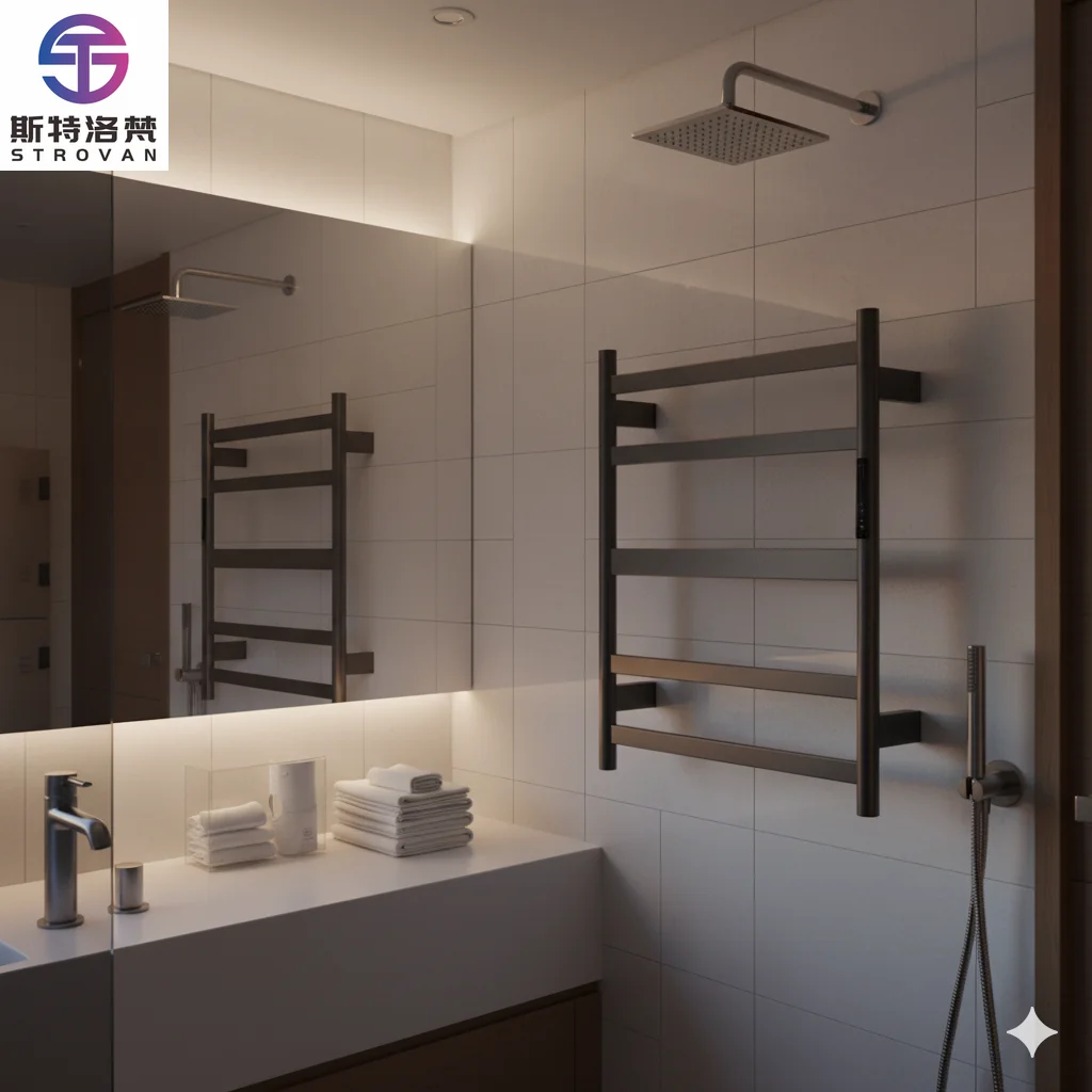 Modern Wall Mounted Slim Brushed Stainless Steel Electric Heated Rail Anti Rust Quick Dry Bathroom Towel Warmer