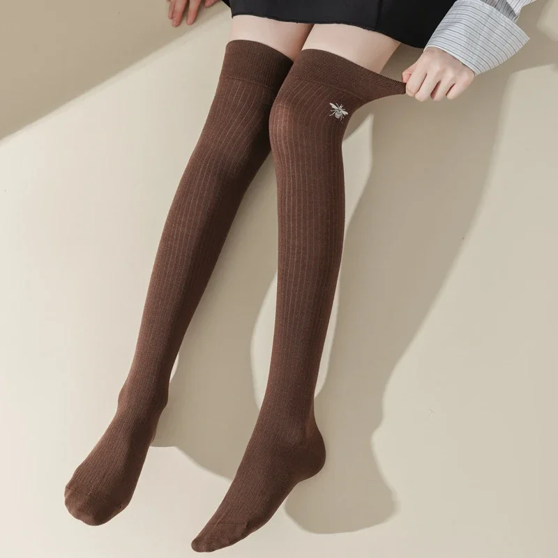 Women Stockings JK Girls Knitted Cotton Knee High Socks Thigh High Stockings Women College Style Solid Color Long Socks Stocking