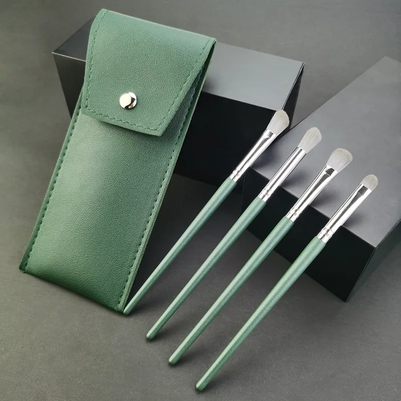 Professional Travel Size 4pcs Eye Shadow Concealer Blusher Contour Soft Hair  Makeup Brushes Set Packed In Green Brush Bag