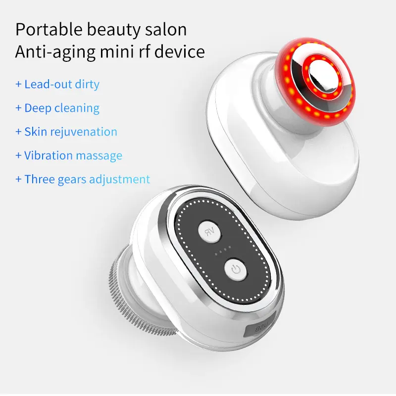 Handheld Cleansing Brush LED Red Light Therapy, Mini Heating, Tightening and Rejuvenating Facial Massager, 6 in 1