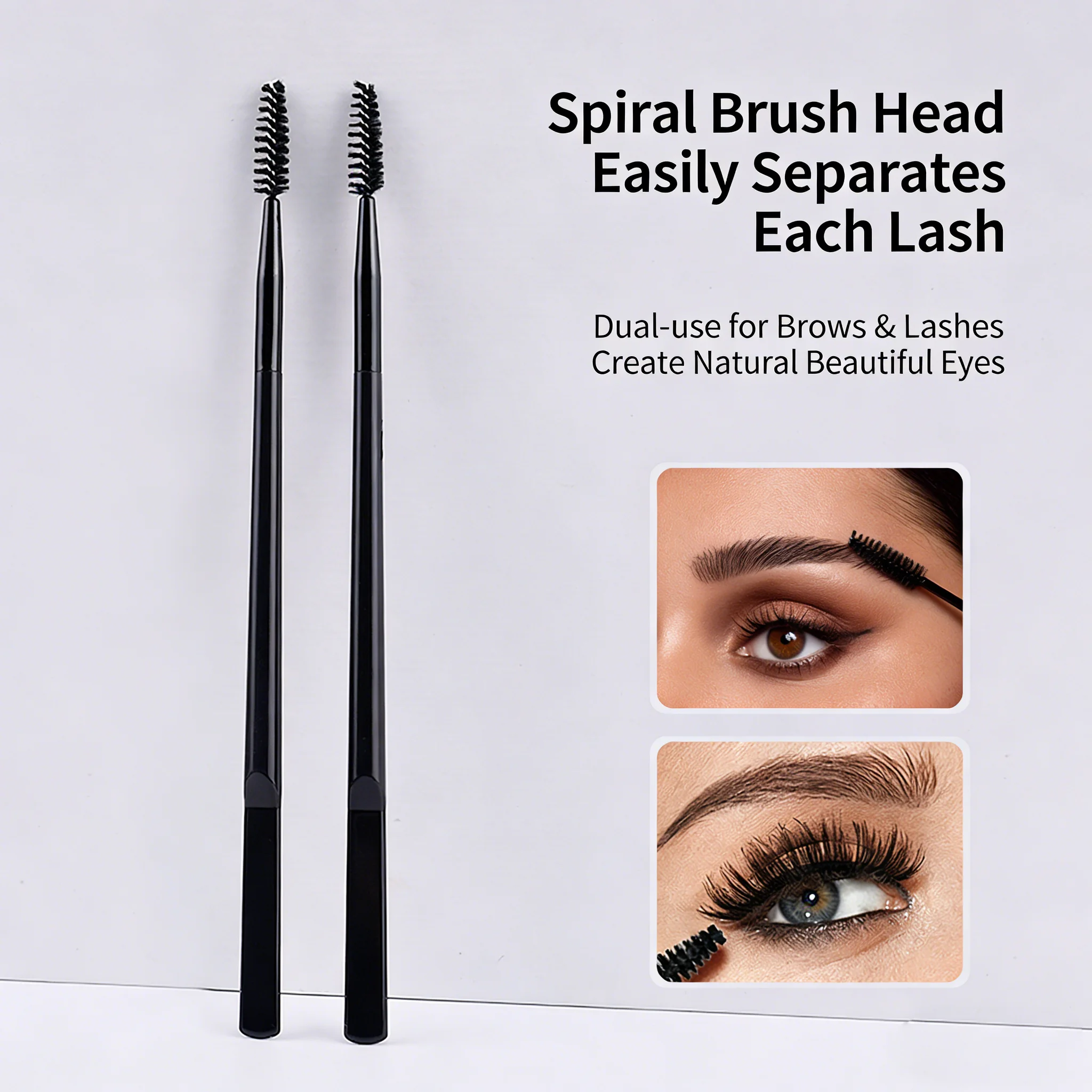 Dual End Eyebrow Brush Spoolie Brush Curved & Straight Spiral Mascara Wand for Eyebrow Gel Eyelash Grooming Makeup Tool