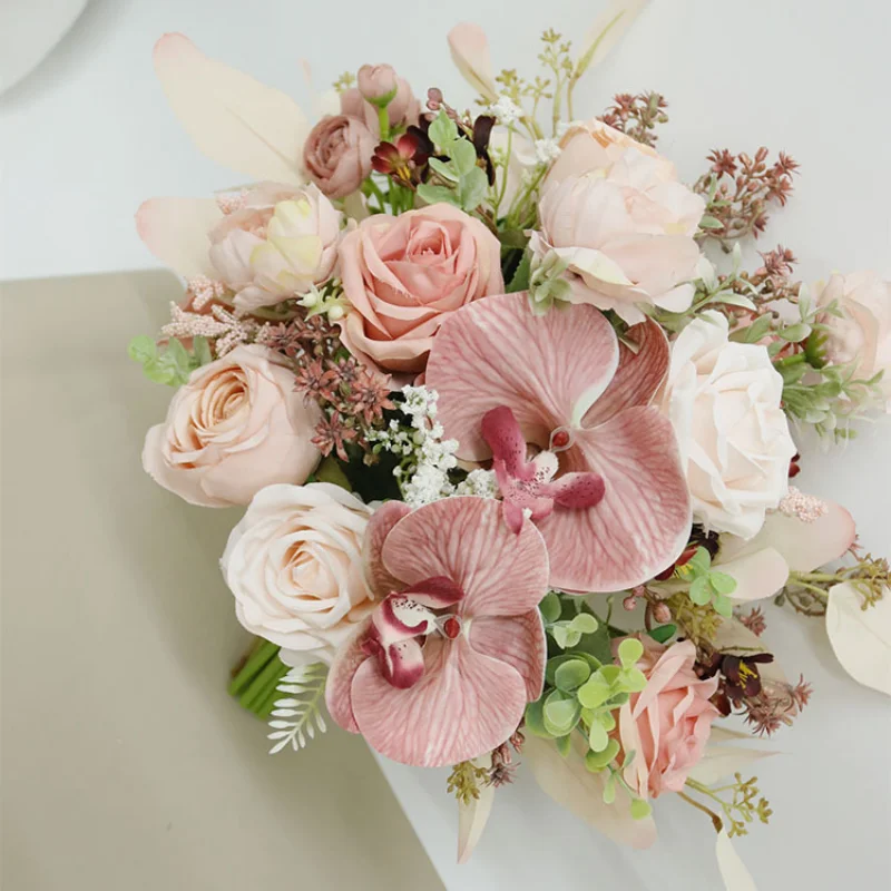 Artifical Rose Flowers and Butterfly Orchid Wedding Bouquet Marriage Home Decoration Party Bridesmaid Accessories