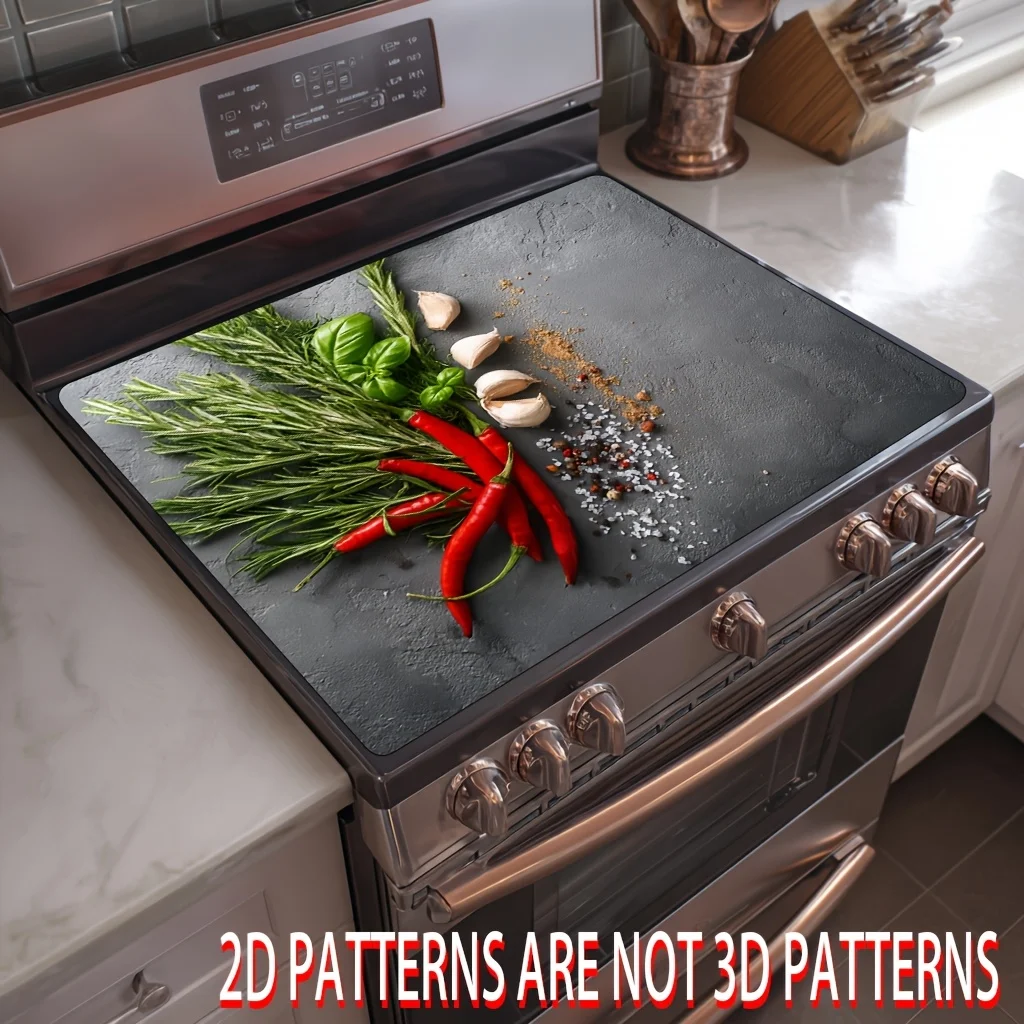 Grey Slate Fresh Cooking Herb Stove Top Cover, Heat Resistant Non‑Slip Mat, Easy Clean Kitchen Stove Decor Electric & Gas Ranges