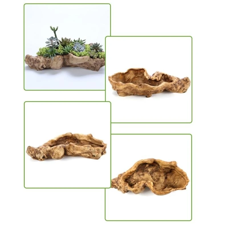 Resin Tree Stump Planter Artificial Driftwood Sculpture Flower Pot C5AD