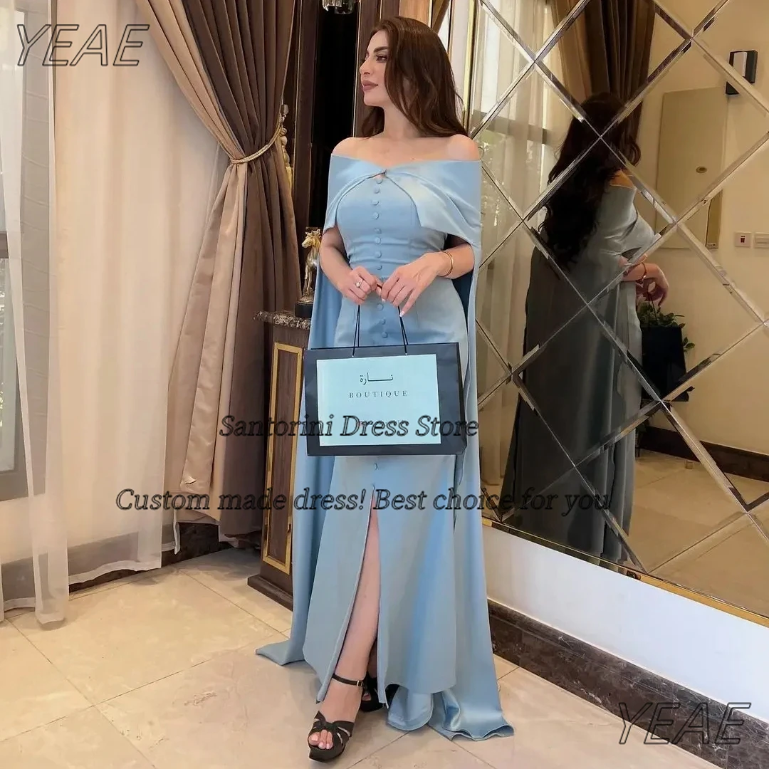 

Santorini Front Slit Prom Dresses Strapless Buttons Robe Femme Soirée Mariage Long Elegant Evening Party Dress with Wrap Vestido